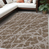 5' X 8' Brown Abstract Washable Non Skid Indoor Outdoor Area Rug