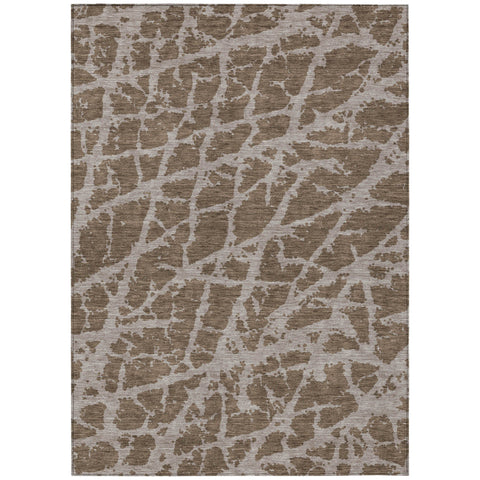 5' X 8' Brown Abstract Washable Non Skid Indoor Outdoor Area Rug