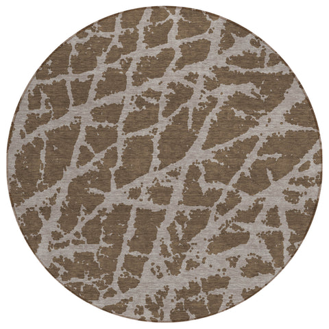 8' Round Brown Round Abstract Washable Non Skid Indoor Outdoor Area Rug