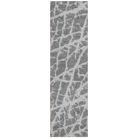 8' Runner Charcoal Abstract Washable Non Skid Indoor Outdoor Runner Rug