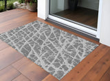 3' X 5' Charcoal Abstract Washable Non Skid Indoor Outdoor Area Rug