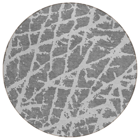 8' Round Charcoal Round Abstract Washable Non Skid Indoor Outdoor Area Rug