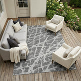 8' X 10' Charcoal Abstract Washable Non Skid Indoor Outdoor Area Rug