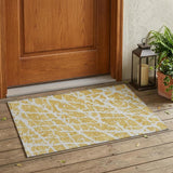 2' X 3' Gold and White Abstract Washable Non Skid Indoor Outdoor Area Rug