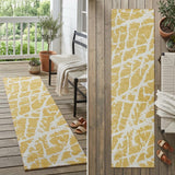 8' Runner Gold and White Abstract Washable Non Skid Indoor Outdoor Runner Rug