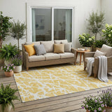 5' X 8' Gold and White Abstract Washable Non Skid Indoor Outdoor Area Rug