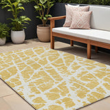 8' X 10' Gold and White Abstract Washable Non Skid Indoor Outdoor Area Rug