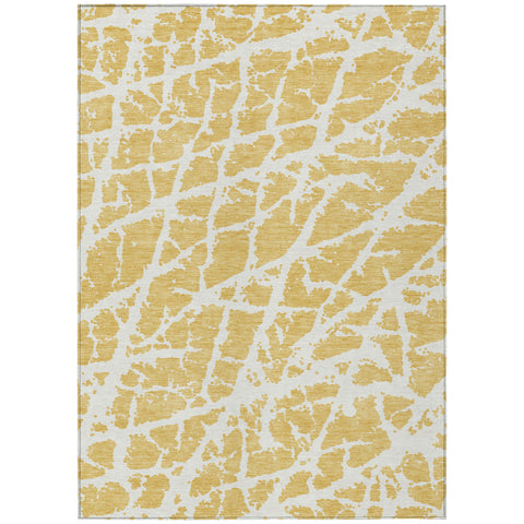 8' X 10' Gold and White Abstract Washable Non Skid Indoor Outdoor Area Rug