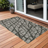 2' X 3' Gray and Black Abstract Washable Non Skid Indoor Outdoor Area Rug