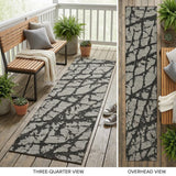 8' Runner Gray and Black Abstract Washable Non Skid Indoor Outdoor Runner Rug