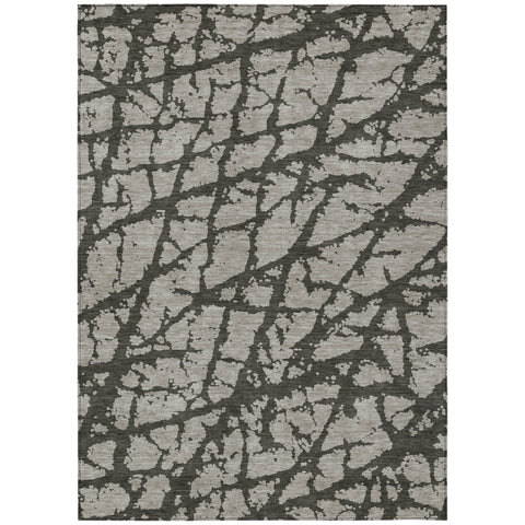 3' X 5' Gray and Black Abstract Washable Non Skid Indoor Outdoor Area Rug