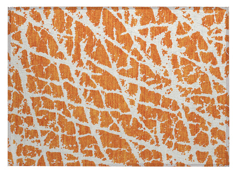 2' X 3' Orange and White Abstract Washable Non Skid Indoor Outdoor Area Rug
