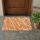 2' X 3' Orange and White Abstract Washable Non Skid Indoor Outdoor Area Rug