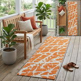 8' Runner Orange and White Abstract Washable Non Skid Indoor Outdoor Runner Rug