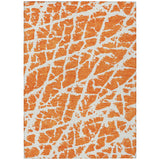 3' X 5' Orange and White Abstract Washable Non Skid Indoor Outdoor Area Rug