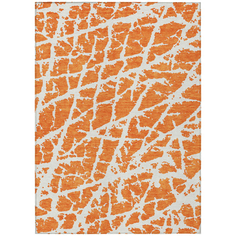 3' X 5' Orange and White Abstract Washable Non Skid Indoor Outdoor Area Rug