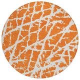 8' Round Orange and White Round Abstract Washable Non Skid Indoor Outdoor Area Rug