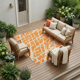 8' X 10' Orange and White Abstract Washable Non Skid Indoor Outdoor Area Rug