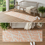 8' Runner Peach and Ivory Abstract Washable Non Skid Indoor Outdoor Runner Rug
