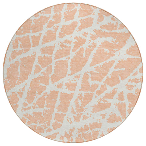 8' Round Peach and Ivory Round Abstract Washable Non Skid Indoor Outdoor Area Rug
