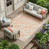 8' X 10' Peach and Ivory Abstract Washable Non Skid Indoor Outdoor Area Rug