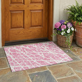 2' X 3' Pink and Ivory Abstract Washable Non Skid Indoor Outdoor Area Rug