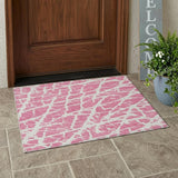 3' X 5' Pink and Ivory Abstract Washable Non Skid Indoor Outdoor Area Rug