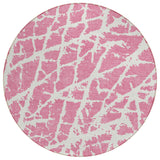8' Round Pink and Ivory Round Abstract Washable Non Skid Indoor Outdoor Area Rug