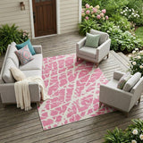 8' X 10' Pink and Ivory Abstract Washable Non Skid Indoor Outdoor Area Rug