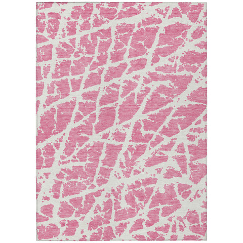8' X 10' Pink and Ivory Abstract Washable Non Skid Indoor Outdoor Area Rug