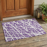 2' X 3' Purple and White Abstract Washable Non Skid Indoor Outdoor Area Rug