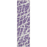8' Runner Purple and White Abstract Washable Non Skid Indoor Outdoor Runner Rug