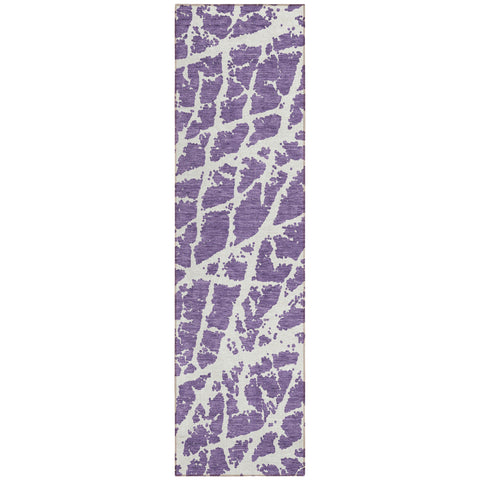 8' Runner Purple and White Abstract Washable Non Skid Indoor Outdoor Runner Rug