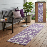 8' Runner Purple and White Abstract Washable Non Skid Indoor Outdoor Runner Rug