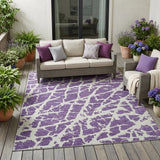5' X 8' Purple and White Abstract Washable Non Skid Indoor Outdoor Area Rug