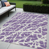 5' X 8' Purple and White Abstract Washable Non Skid Indoor Outdoor Area Rug