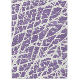 5' X 8' Purple and White Abstract Washable Non Skid Indoor Outdoor Area Rug