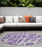 8' Purple And White Round Abstract Washable Indoor Outdoor Area Rug