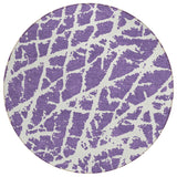 8' Purple And White Round Abstract Washable Indoor Outdoor Area Rug