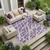 8' X 10' Purple and White Abstract Washable Non Skid Indoor Outdoor Area Rug