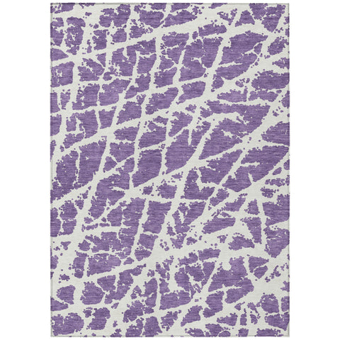 8' X 10' Purple and White Abstract Washable Non Skid Indoor Outdoor Area Rug