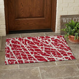 2' X 3' Red and White Abstract Washable Non Skid Indoor Outdoor Area Rug