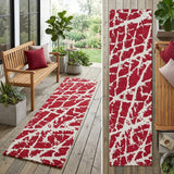 8' Runner Red and White Abstract Washable Non Skid Indoor Outdoor Runner Rug