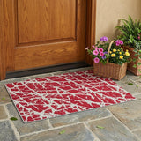 3' X 5' Red And White Abstract Washable Indoor Outdoor Area Rug