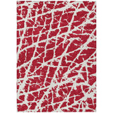 3' X 5' Red And White Abstract Washable Indoor Outdoor Area Rug