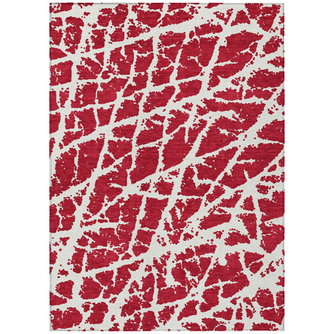 3' X 5' Red And White Abstract Washable Indoor Outdoor Area Rug