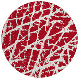 8' Round Red and White Round Abstract Washable Non Skid Indoor Outdoor Area Rug