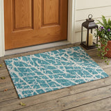 2' X 3' Teal Abstract Washable Non Skid Indoor Outdoor Area Rug