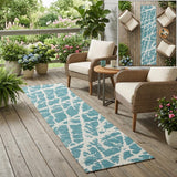 8' Runner Teal Abstract Washable Non Skid Indoor Outdoor Runner Rug