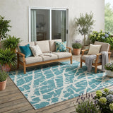 5' X 8' Teal Abstract Washable Non Skid Indoor Outdoor Area Rug